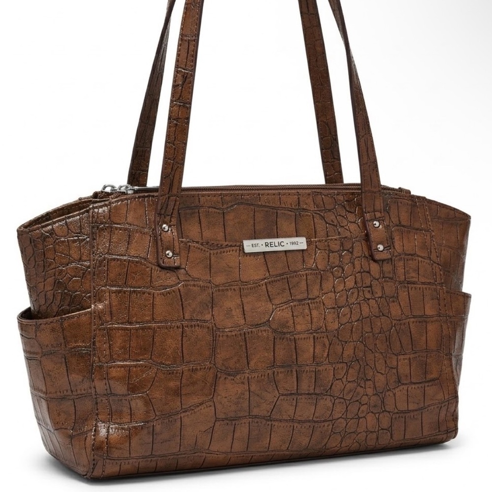 Relic Brown Croc-Embossed Tote Bag faux leather